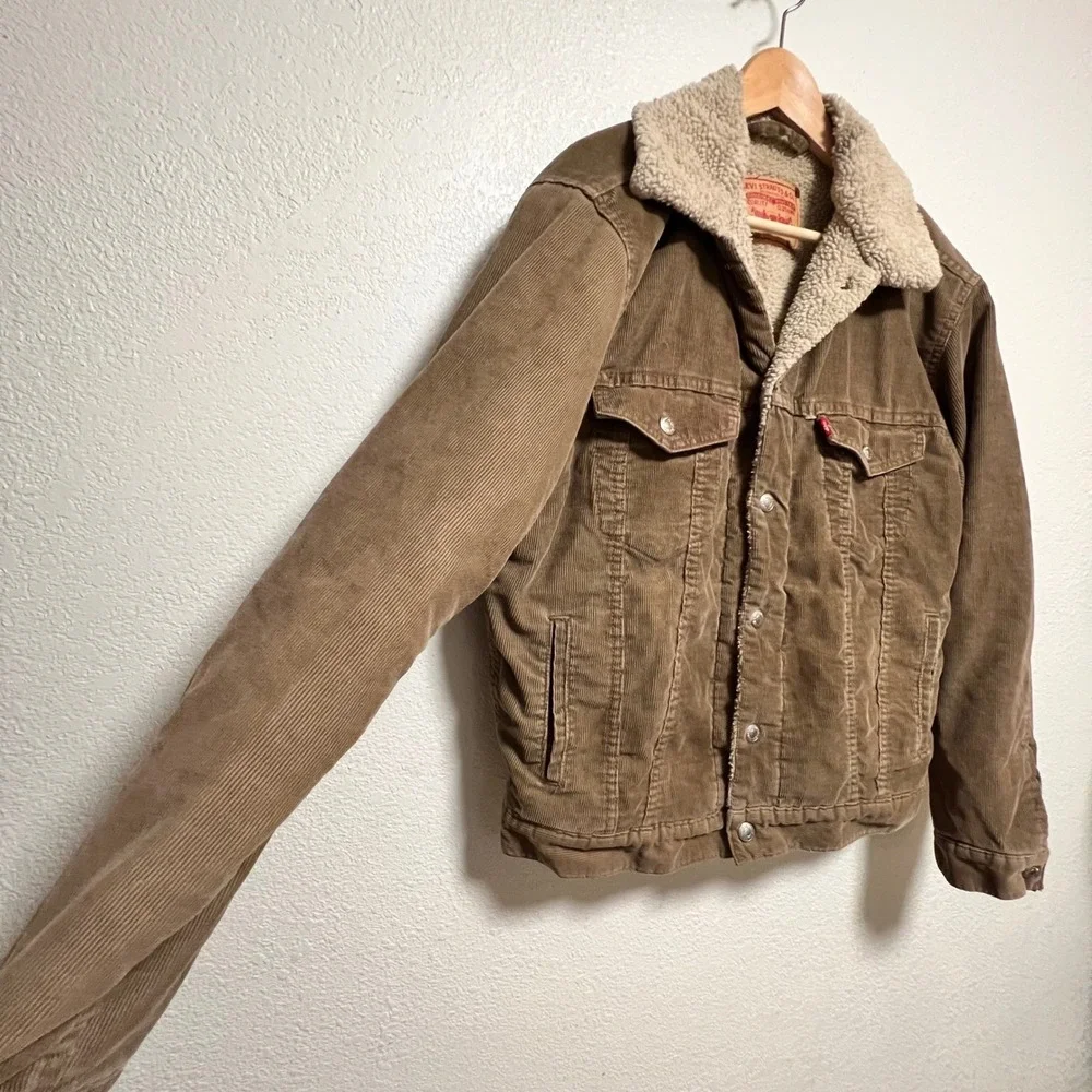 Levi's 70520 Corduroy Sherpa Trucker Jacket  Retro Workwear Western Brown Size M - Picture 2 of 13